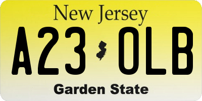 NJ license plate A23OLB