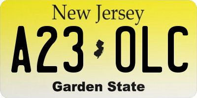 NJ license plate A23OLC