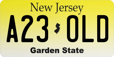 NJ license plate A23OLD