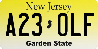 NJ license plate A23OLF