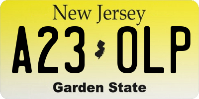 NJ license plate A23OLP