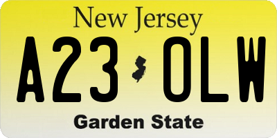 NJ license plate A23OLW