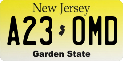 NJ license plate A23OMD