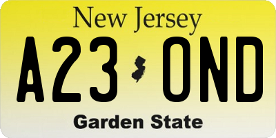 NJ license plate A23OND