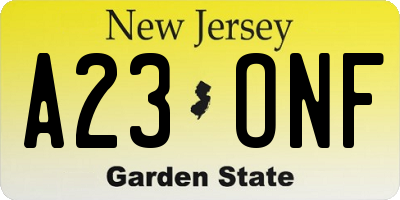NJ license plate A23ONF