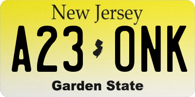 NJ license plate A23ONK