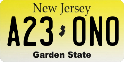 NJ license plate A23ONO