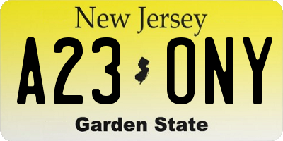 NJ license plate A23ONY
