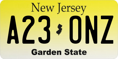 NJ license plate A23ONZ