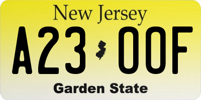 NJ license plate A23OOF
