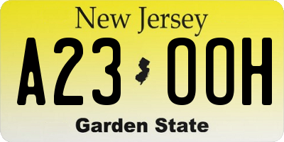 NJ license plate A23OOH