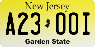 NJ license plate A23OOI