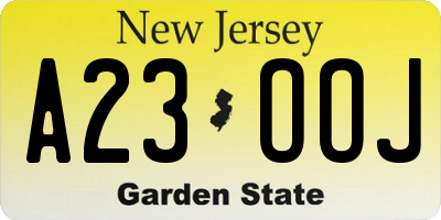 NJ license plate A23OOJ