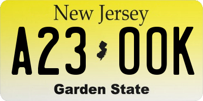 NJ license plate A23OOK