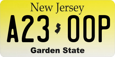 NJ license plate A23OOP