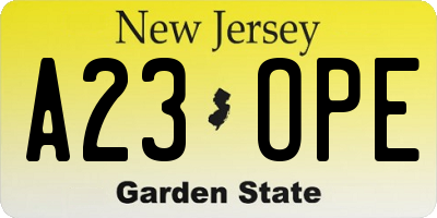 NJ license plate A23OPE