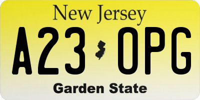 NJ license plate A23OPG