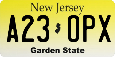 NJ license plate A23OPX