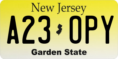 NJ license plate A23OPY