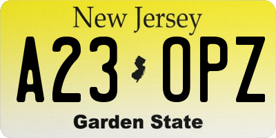 NJ license plate A23OPZ