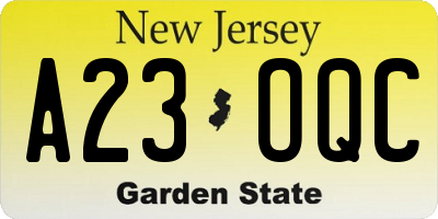 NJ license plate A23OQC