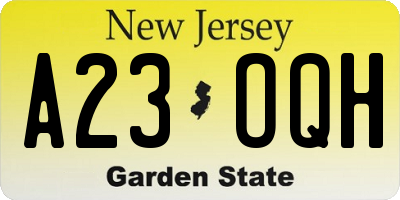 NJ license plate A23OQH