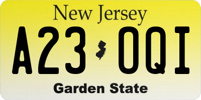 NJ license plate A23OQI