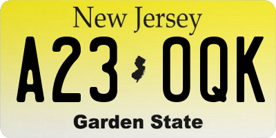 NJ license plate A23OQK