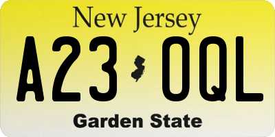 NJ license plate A23OQL