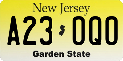 NJ license plate A23OQO