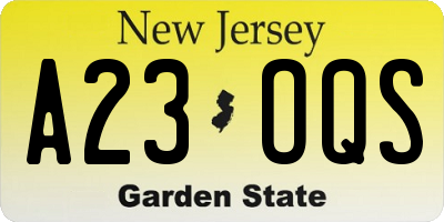 NJ license plate A23OQS