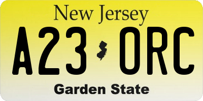 NJ license plate A23ORC