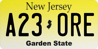NJ license plate A23ORE
