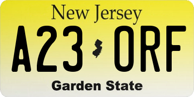 NJ license plate A23ORF