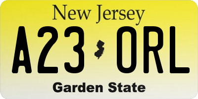 NJ license plate A23ORL
