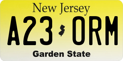 NJ license plate A23ORM