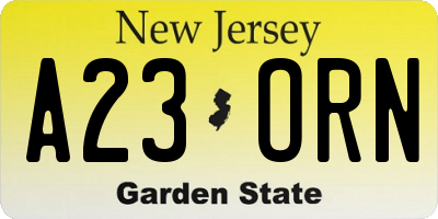 NJ license plate A23ORN