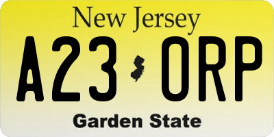 NJ license plate A23ORP
