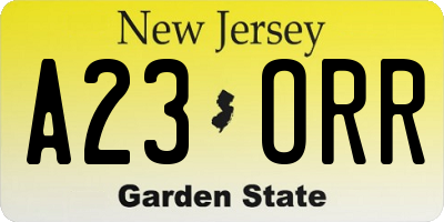 NJ license plate A23ORR