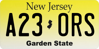 NJ license plate A23ORS