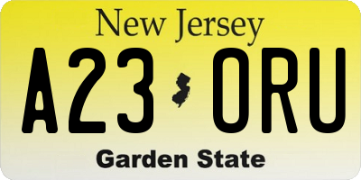 NJ license plate A23ORU