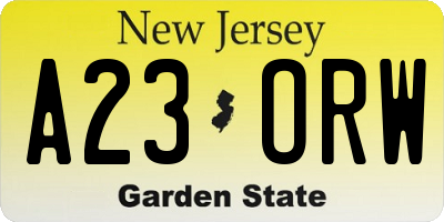 NJ license plate A23ORW