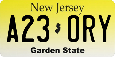 NJ license plate A23ORY