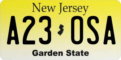 NJ license plate A23OSA