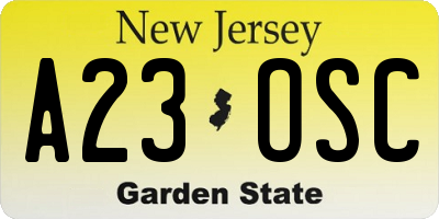 NJ license plate A23OSC