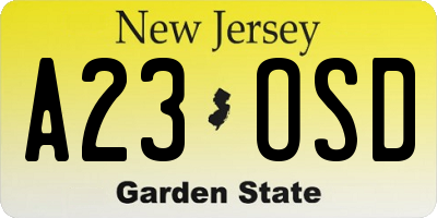 NJ license plate A23OSD