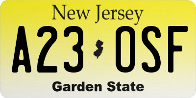 NJ license plate A23OSF