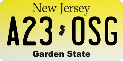 NJ license plate A23OSG