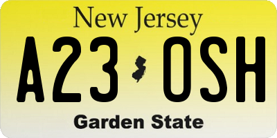 NJ license plate A23OSH