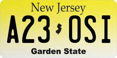 NJ license plate A23OSI